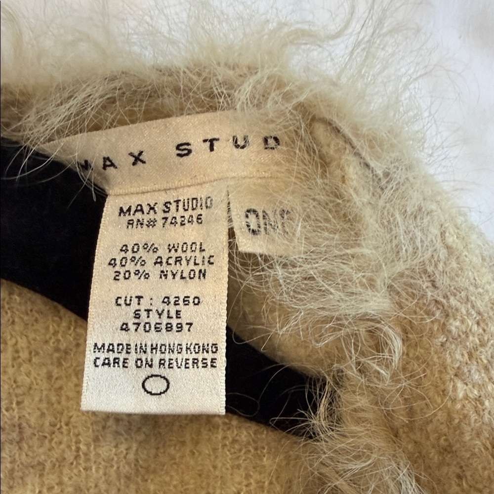 Max Studio Wool Blend Open Wrap with Faux Fur Trim | Beige - Picture 3 of 3